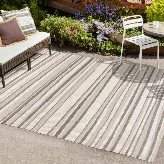 5' x 8' Castara Wavy Stripe Modern Indoor/Outdoor Area Rug, Cream/Dark Gray - JONATHAN Y