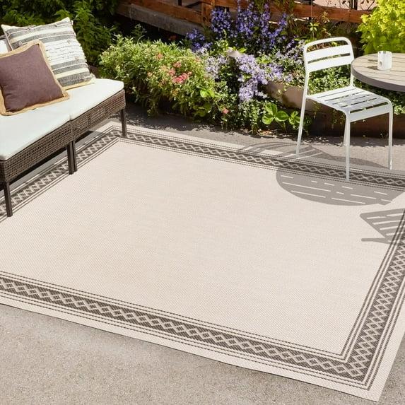 3' x 5' Lucia Classic Diamond Border Indoor/Outdoor Area Rug, Cream/Black - JONATHAN Y