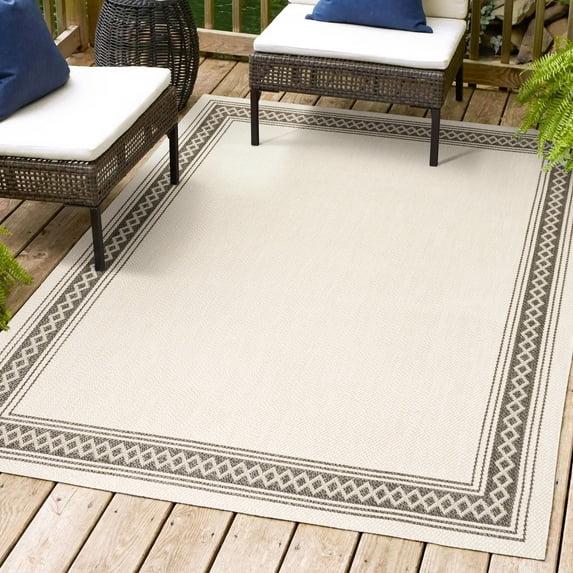 8' x 10' Lucia Classic Diamond Border Indoor/Outdoor Area Rug, Cream/Black - JONATHAN Y