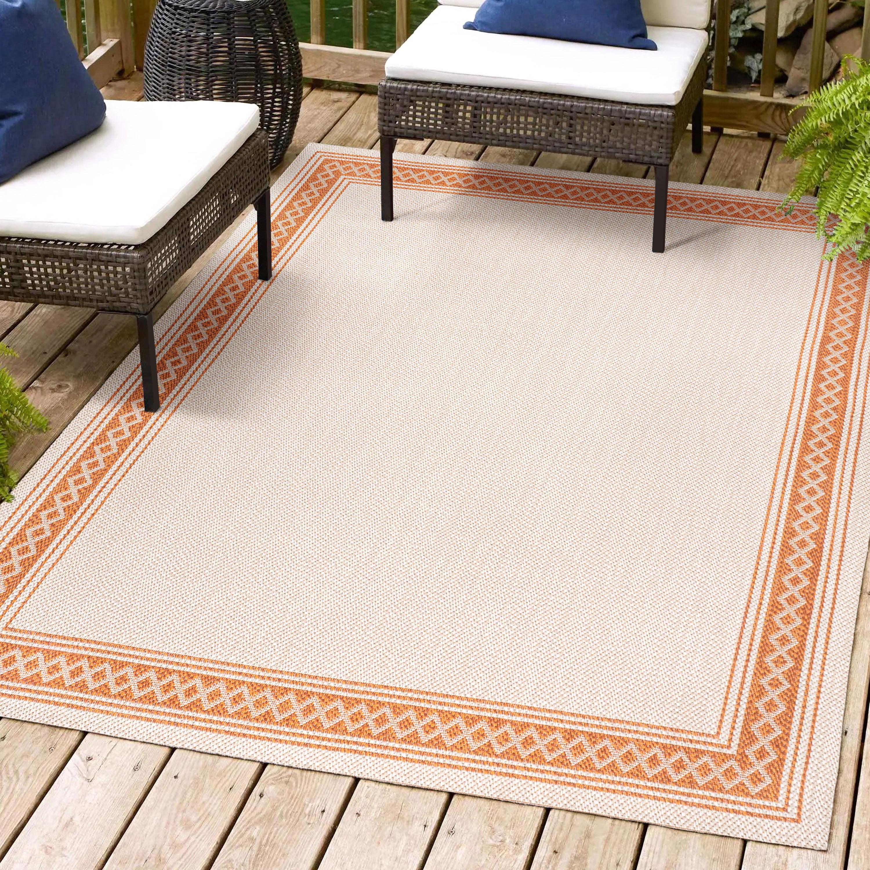 3' x 5' Lucia Classic Diamond Border Indoor/Outdoor Area Rug, Cream/Orange - JONATHAN Y
