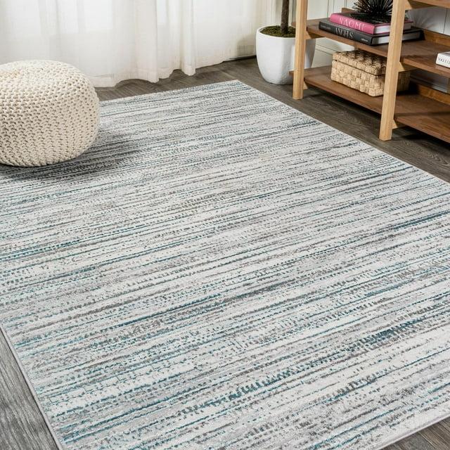 8'x10' Loom Modern Strie'  Area Rug, Gray/Turquoise - JONATHAN Y