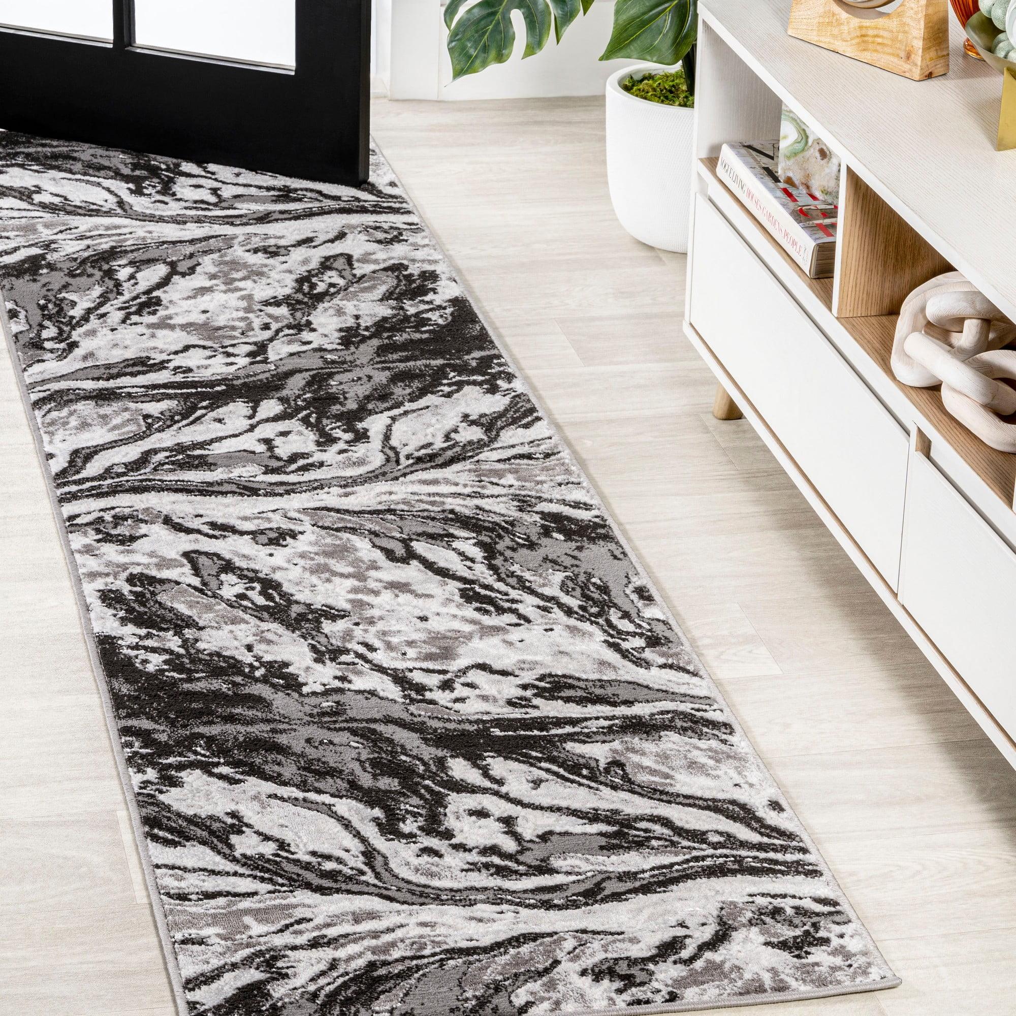 2'x10' Swirl Marbled Abstract, Black/Ivory - JONATHAN Y