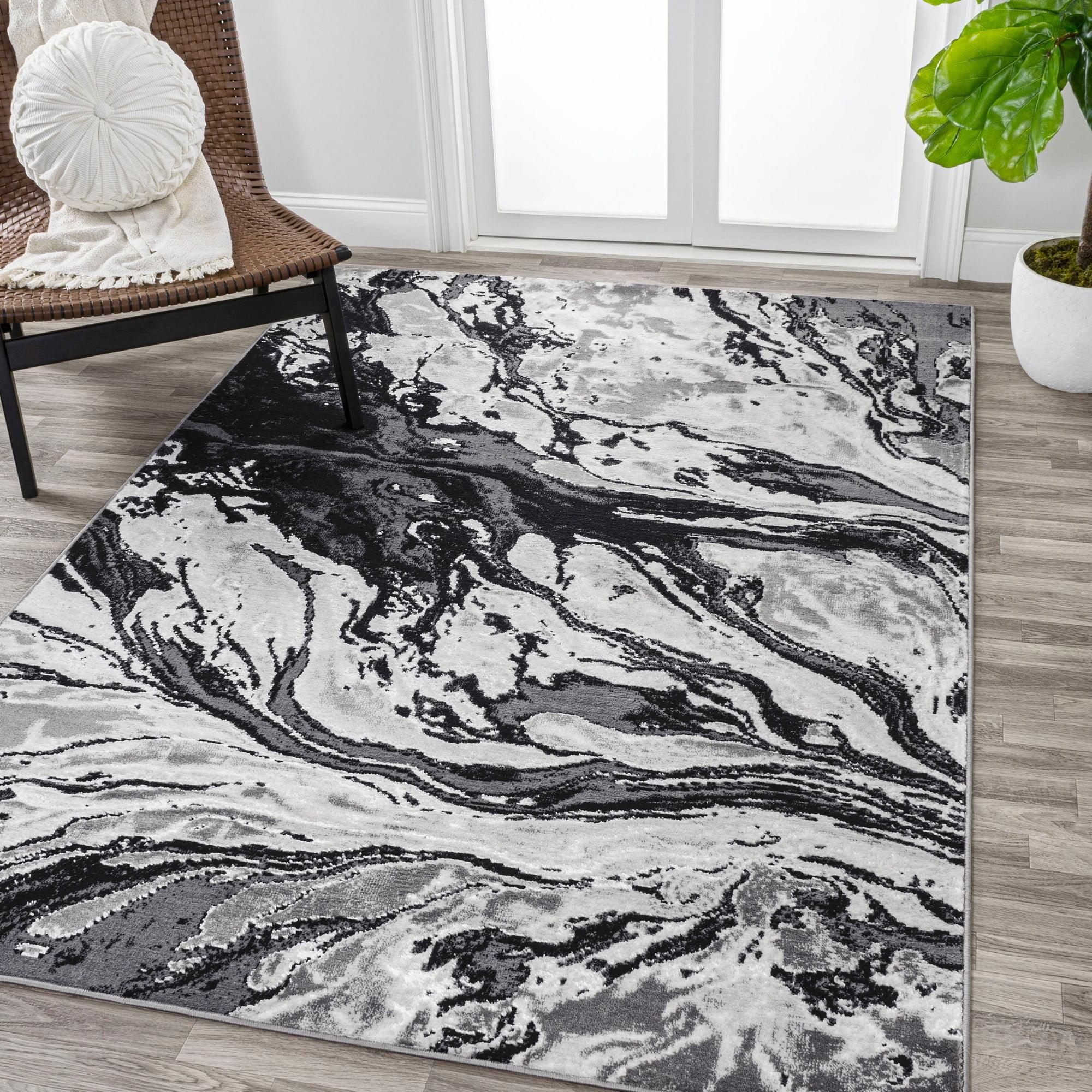 3'x5' Swirl Marbled Abstract, Black/Ivory - JONATHAN Y