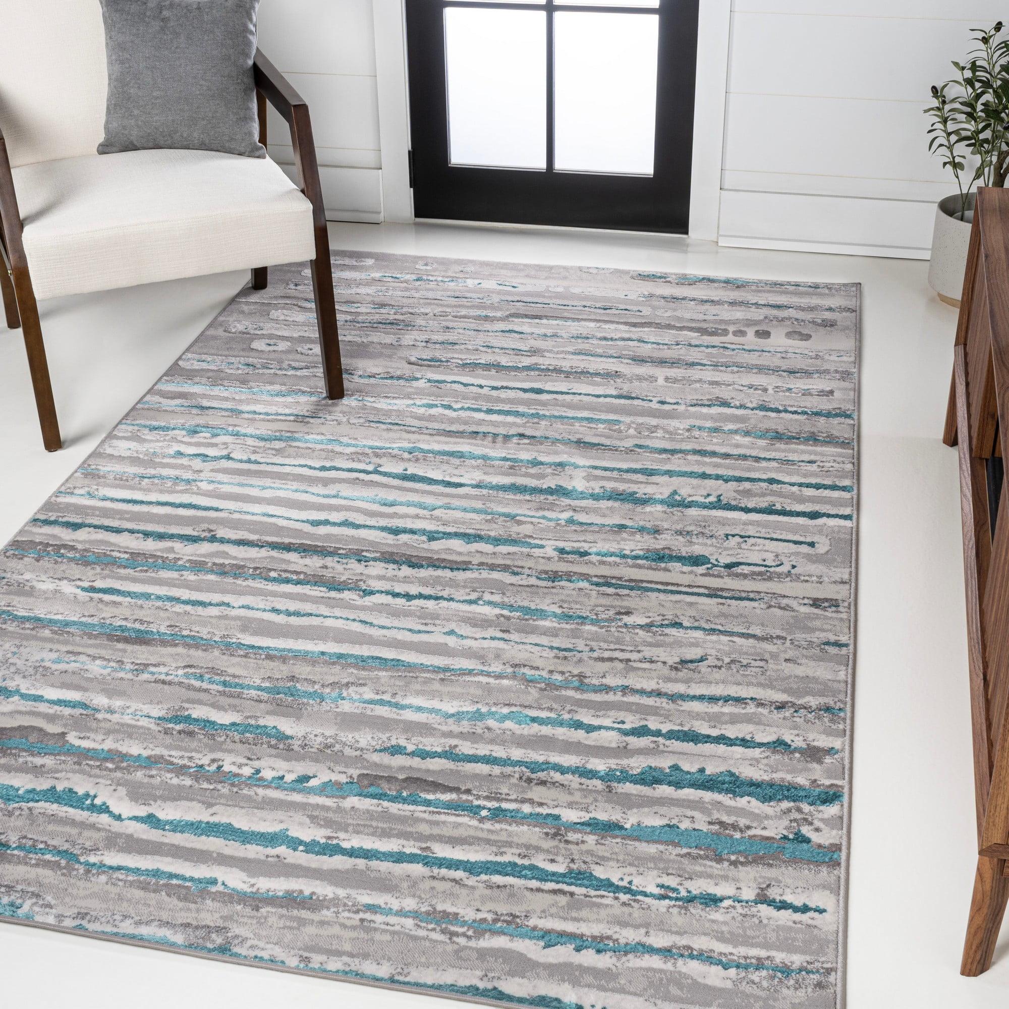 3'x5' Batten Modern Stripe Area Rug, Gray/Turquoise - JONATHAN Y