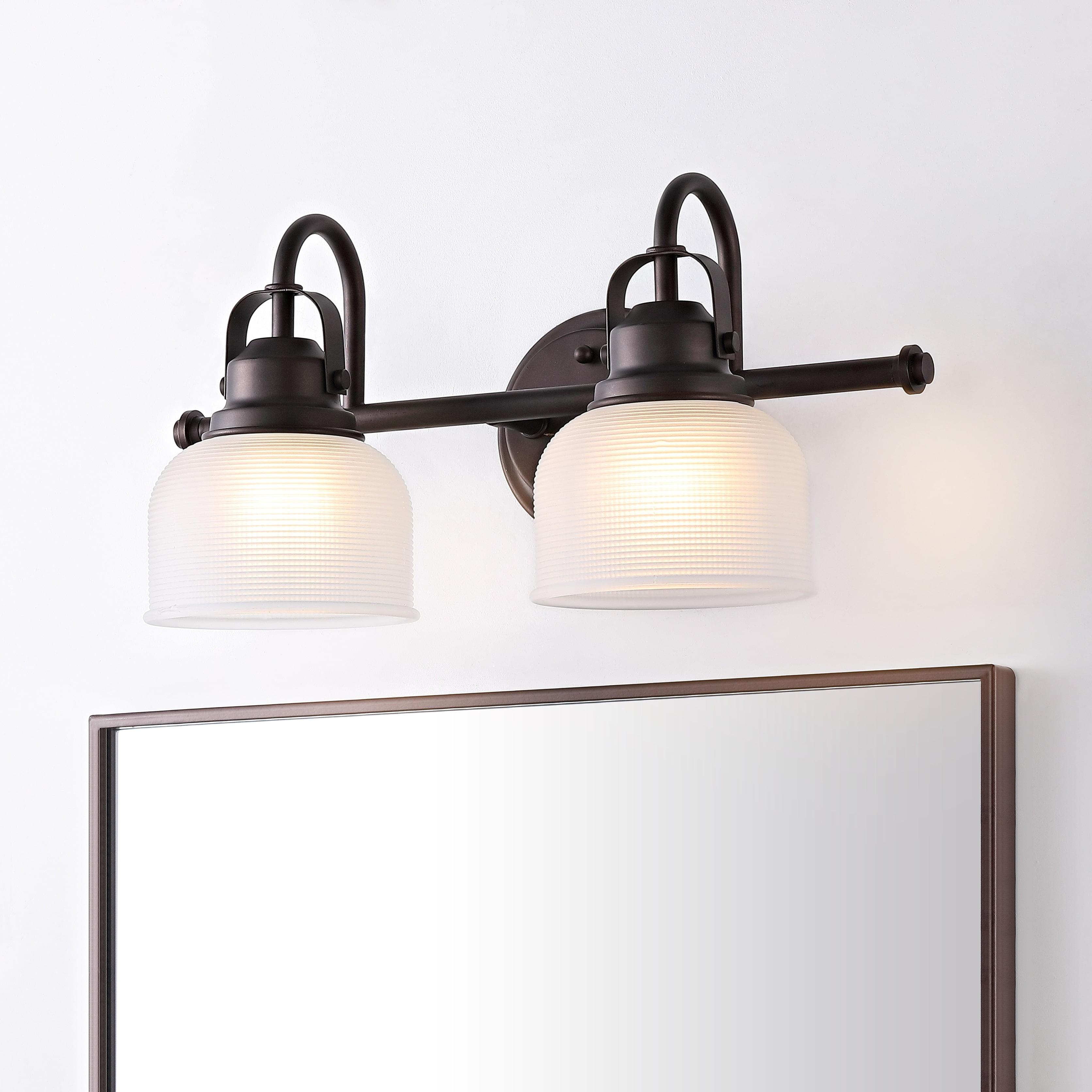 JONATHAN Y Shirley Metal/Glass LED Vanity Light, by  2-Light - Clear/Oil Rubbed Bronze