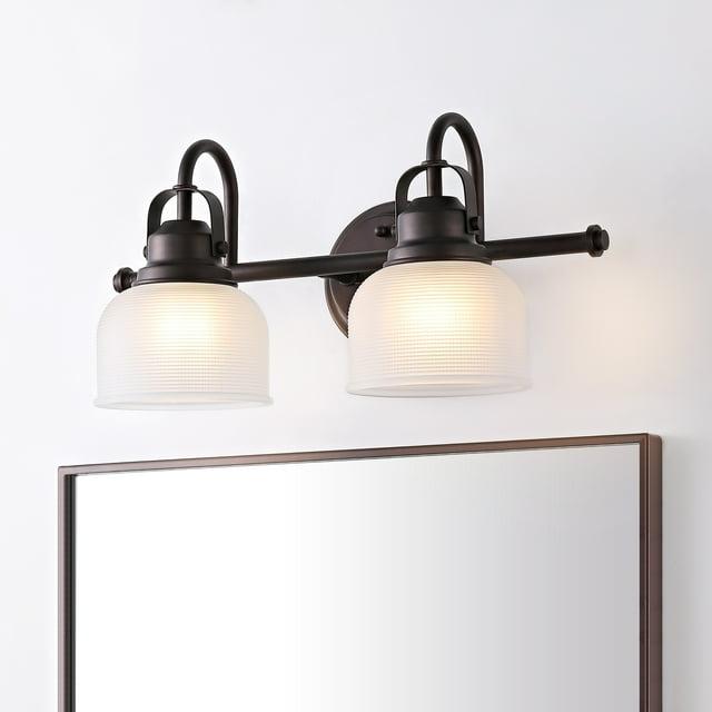 JONATHAN Y Shirley Metal/Glass LED Vanity Light, by  2-Light - Clear/Oil Rubbed Bronze