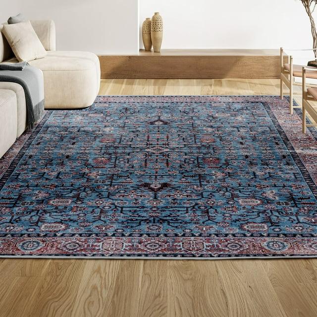 Kemer All-Over Persian Machine-Washable Blue/Red/Brown 8 ft. x 10 ft. Area Rug - JONATHAN Y