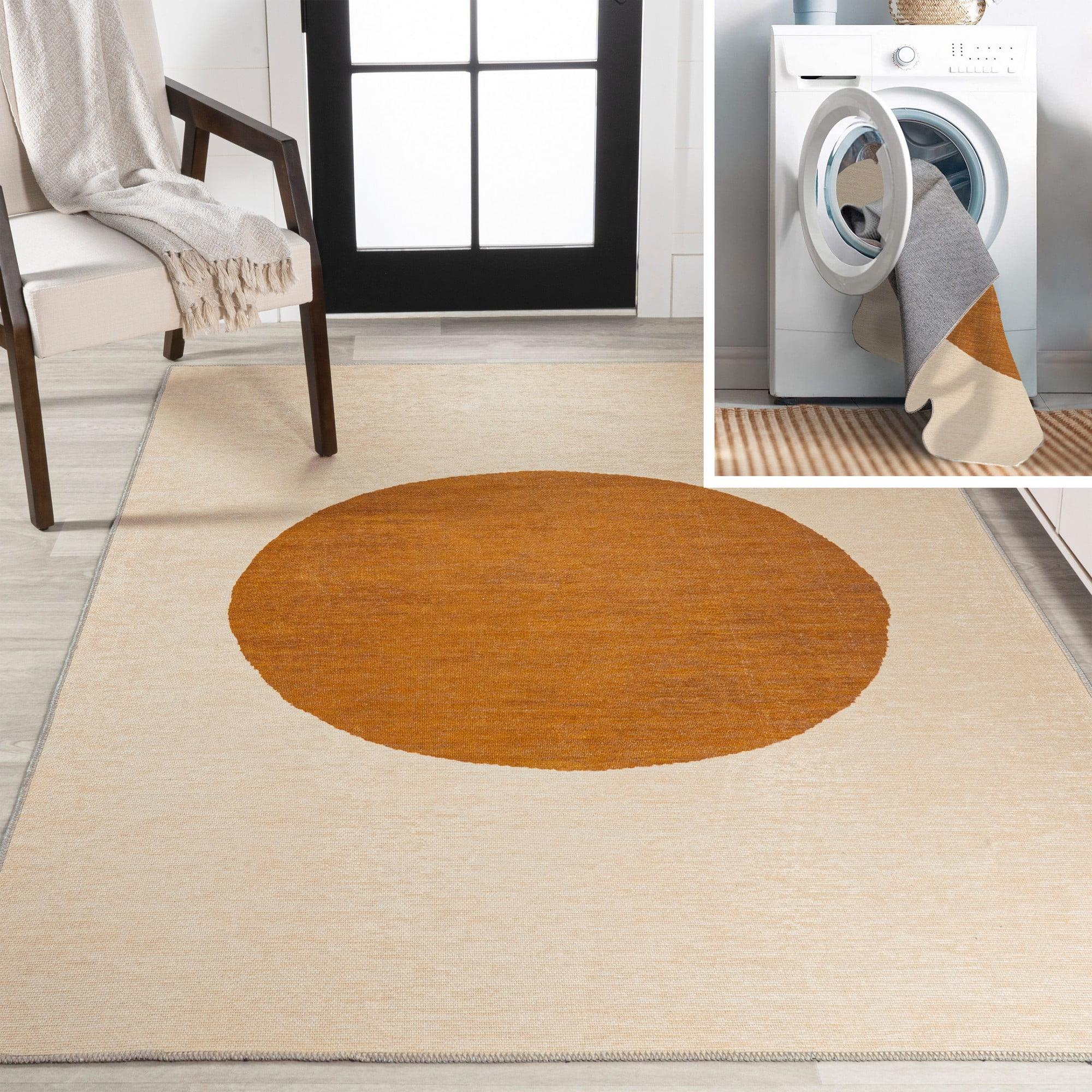 9' x 12' Cirkel Minimalist Geometric Dot Machine-Washable Area Rug, Cream/Rust - JONATHAN Y