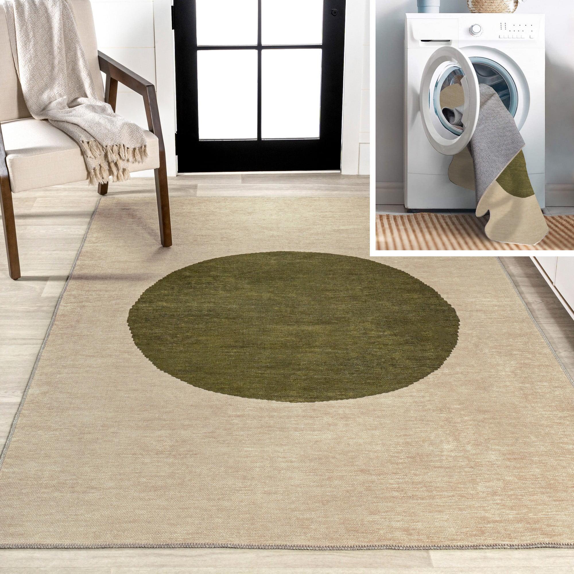 4' x 6' Cirkel Minimalist Geometric Dot Machine-Washable Area Rug, Cream/Olive - JONATHAN Y