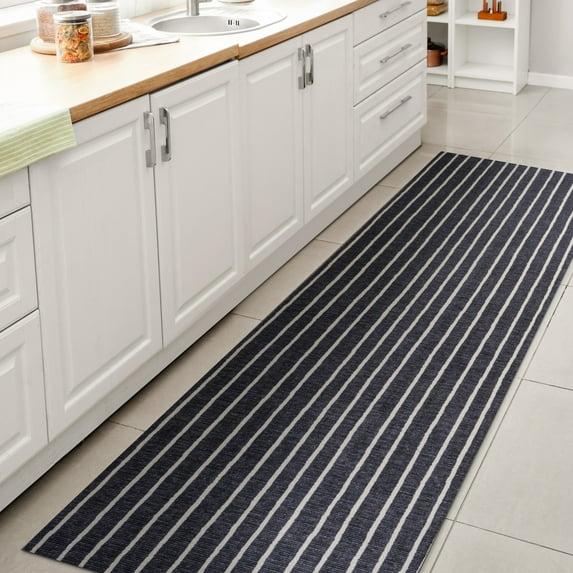 2' x 8' Rand Distressed Ticking Stripe Machine-Washable Runner Rug, Navy/Ivory - JONATHAN Y