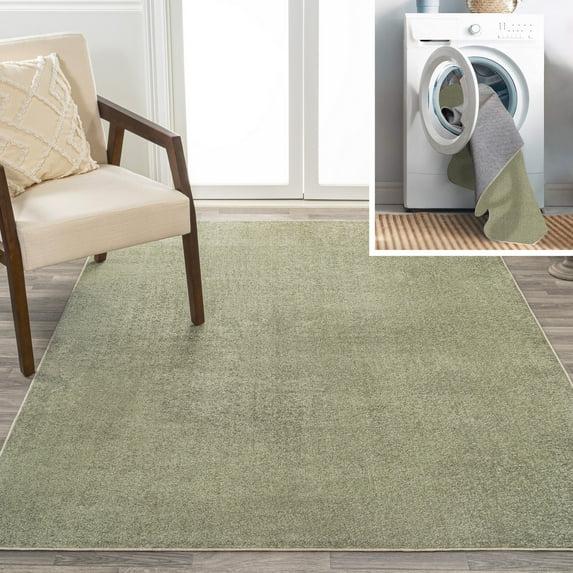 JONATHAN Y Twyla Classic Solid Low-Pile Machine-Washable Sage Green 5 ft. x 8 ft. Area Rug