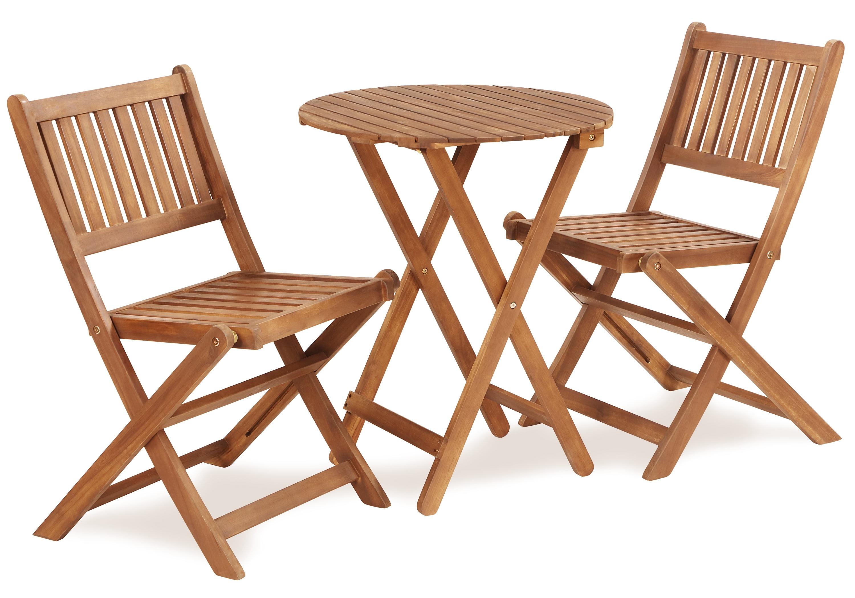 Light Brown Acacia Wood 3-Piece Folding Bistro Set