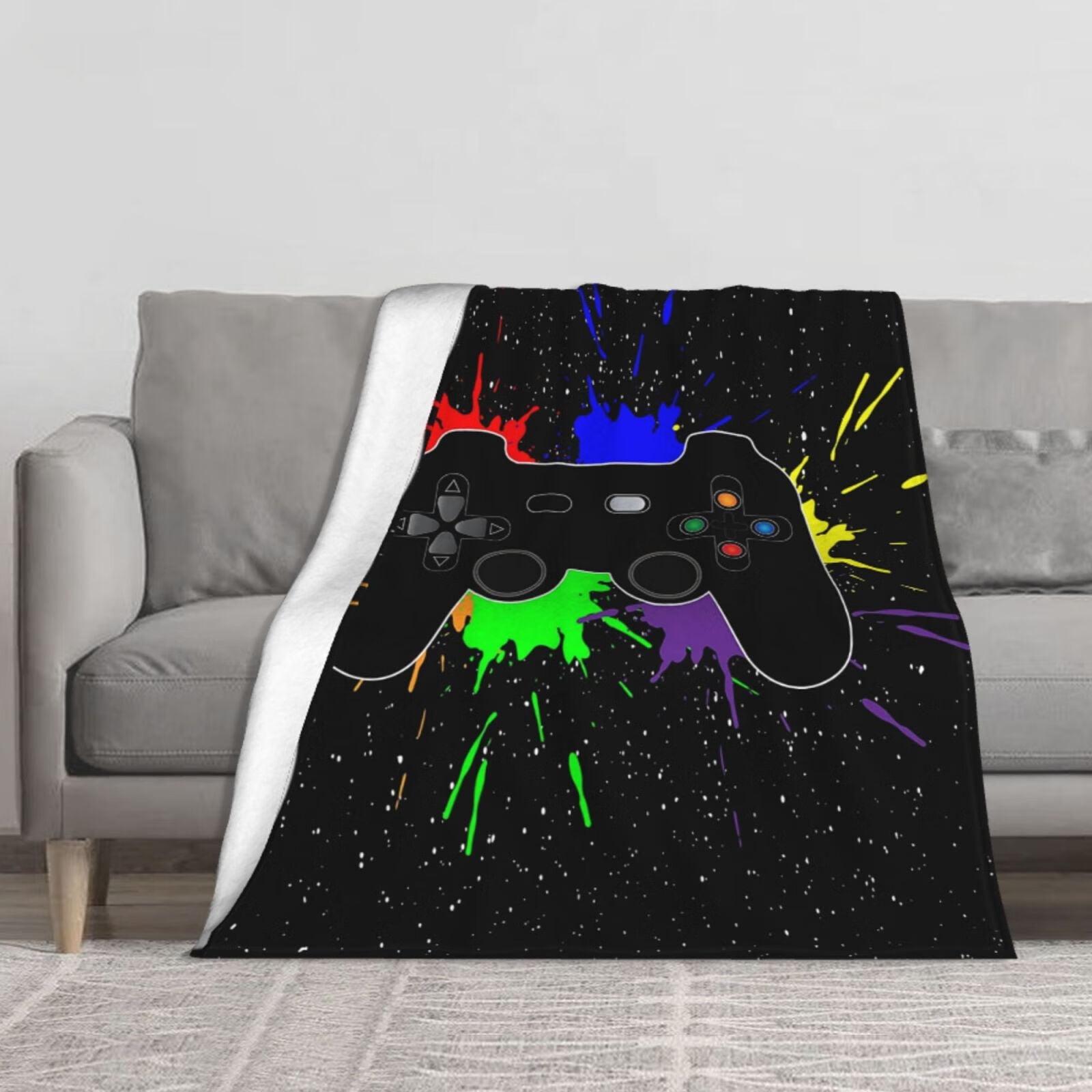 Black and Multicolor Gaming Controller Fleece Throw Blanket