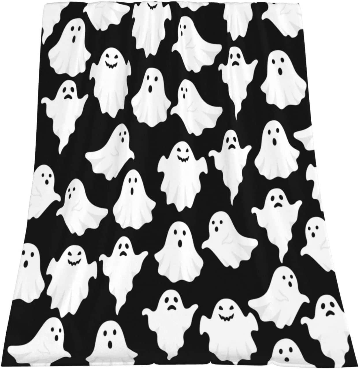 Muecwrye Halloween Blanket, Cute Halloween Spooky Black and White Throw Blanket, Lightweight Cozy Flannel Blanket, Fall Throw Blankets for Couch Sofa Bed Home Decorations, 50 X 60 Inch