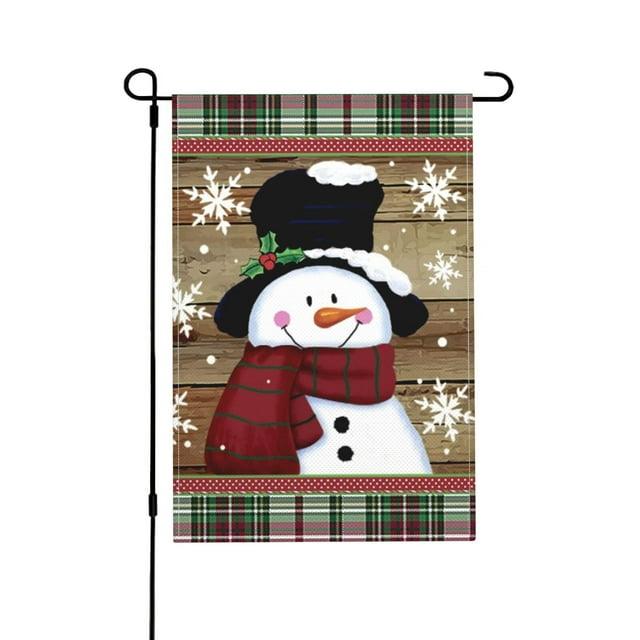 JOOCAR Smile Snowman with Red Scarf Outdoor Yard Flag Decorative Snowflake Winter Garden Flag 12x18 Inch