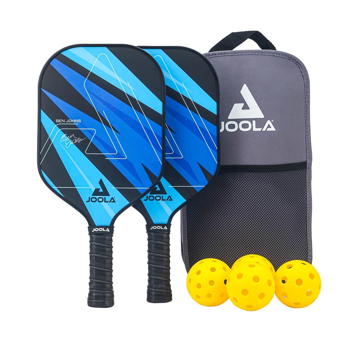 Joola USA JOOLA Ben Johns Pickleball Set w/ 2 Fiberglass Paddles - Includes 2 Indoor & 2 Outdoor Balls & Bag