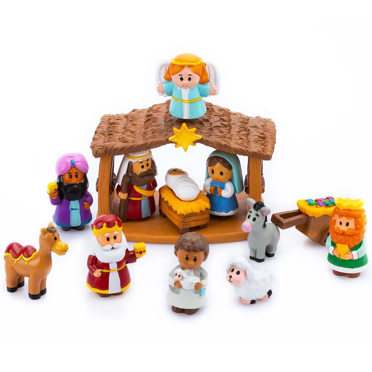 SYNCFUN 14 Pcs Little Nativity Playset Christmas Nativity Scene Holiday Family Gift Reenact Miniature Toys Manger Scene for Kids Xmas Decorations