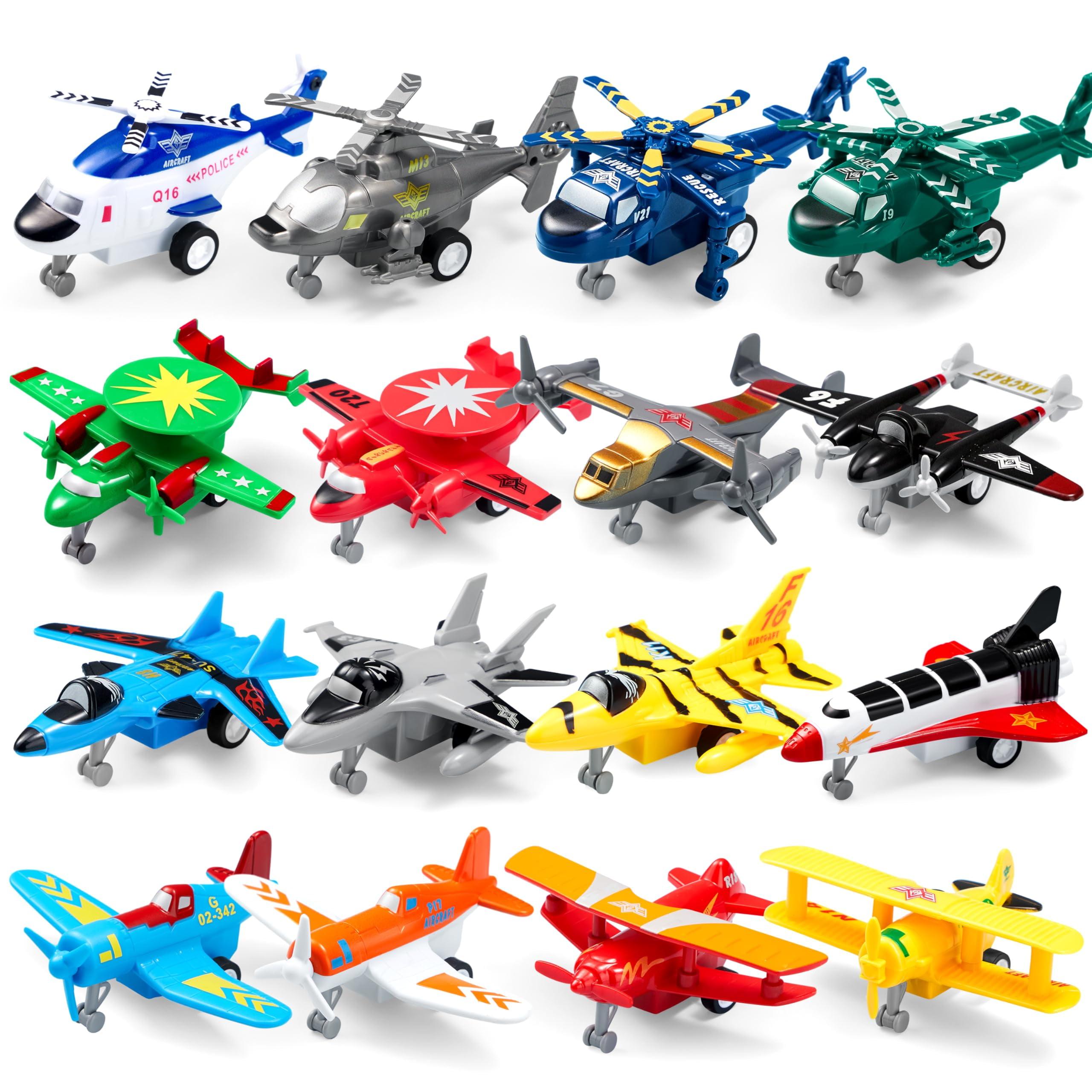 SYNCFUN 16 Pcs Pull Back Airplane Toys, Boys Plane Playset, Aircraft Incl Helicopter Toys, Fighter Jet Toys, Bomber Biplane Toy, Gifts for Toddler s