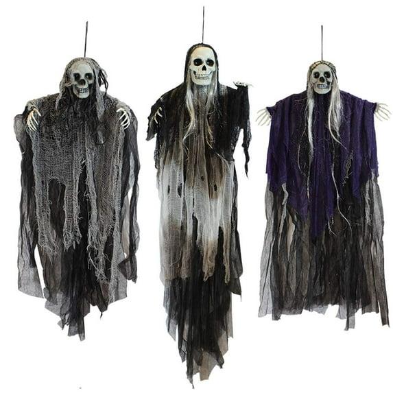 Nmdmisc 3 Pack Hanging Halloween Skeleton Ghosts Decorations,Halloween Hanging Ghost Electric Luminous Horror Decorations Haunted House Confidential Room Scene Layout Outdoor Hanging Props