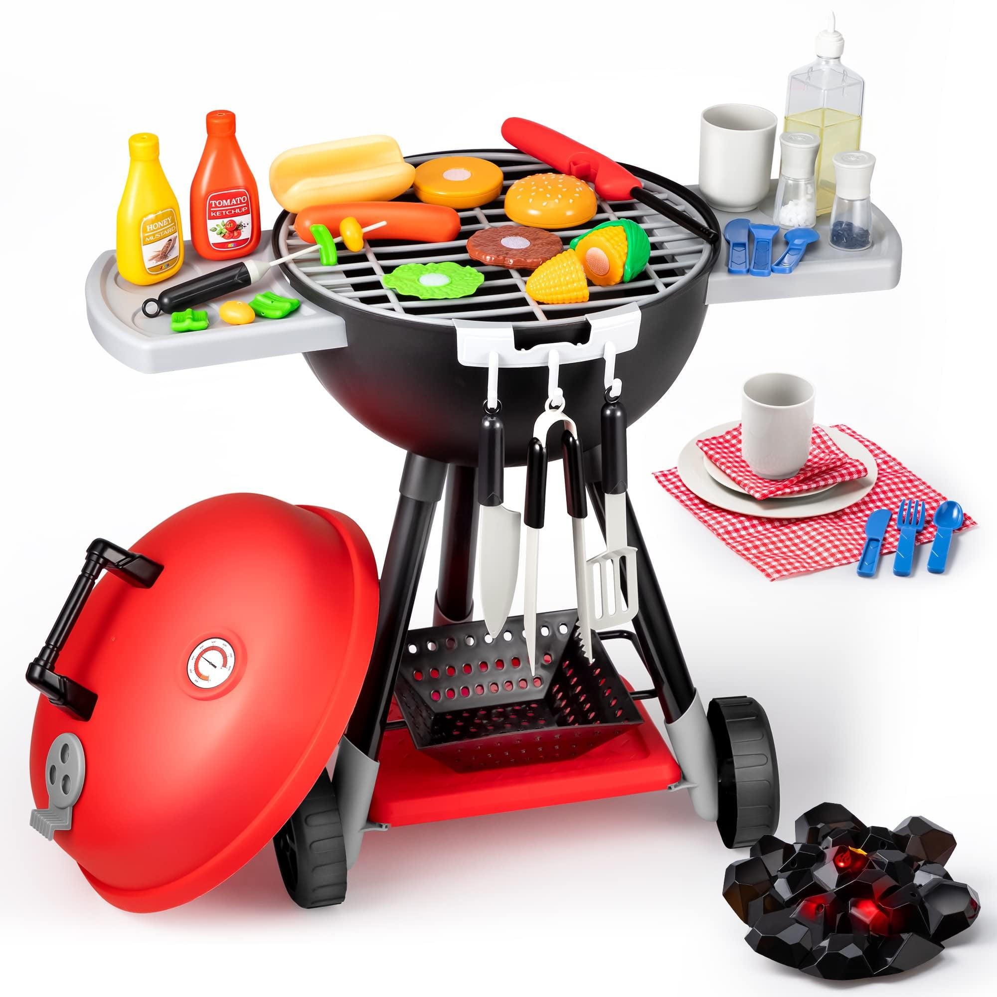 SYNCFUN 34Pcs Portable Charcoal Grill Toy Set Kitchen Toy Set, Toy BBQ Grill Set, Little Chef Play, Kids Grill Playset ,Birthday Gift for Boys Girls