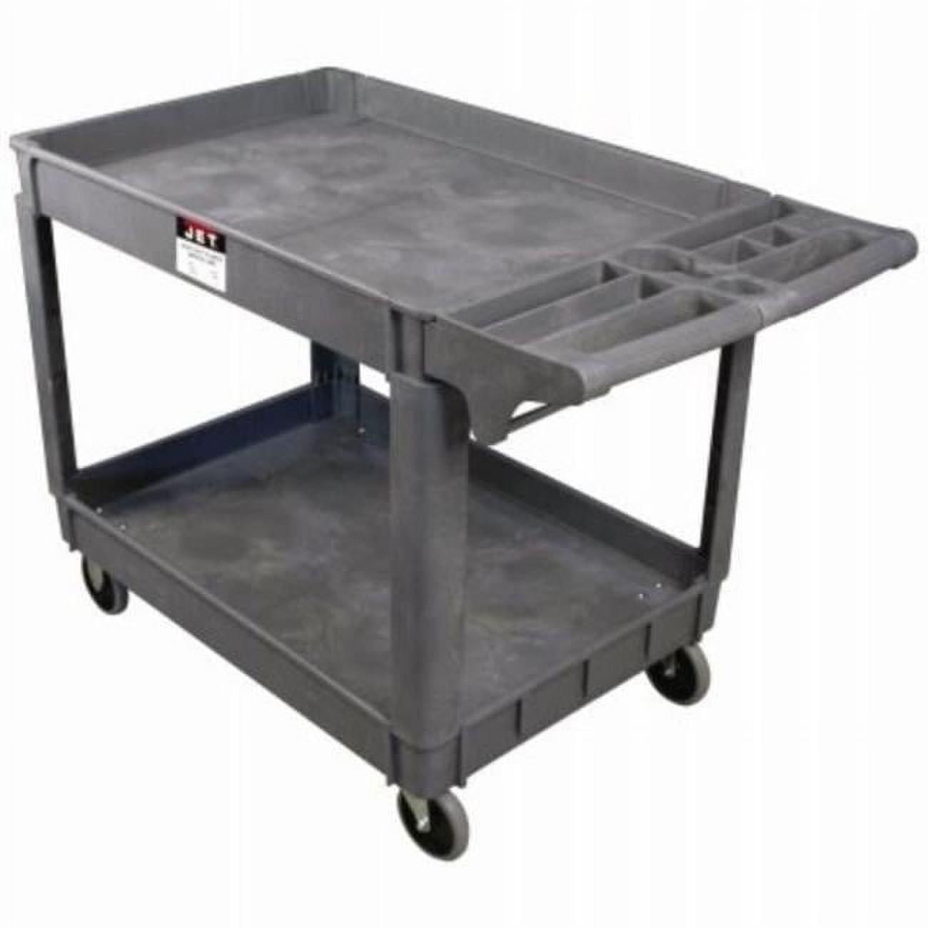 Gray Industrial Resin Two-Tier Utility Cart with Storage Bins