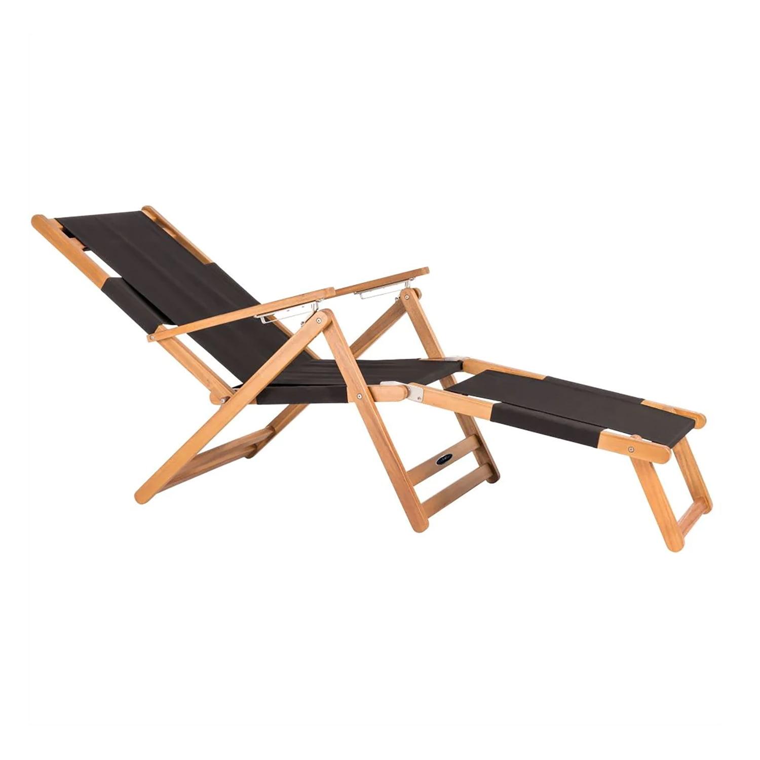 Acacia Wood and Steel Portable Lounge Chair with Detachable Footrest, Black