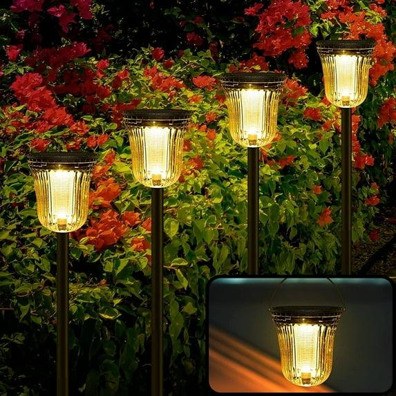 JSOT 4 Pack Solar Pathway Lights Outdoor Waterproof, 200LM Solar Path Lights, Super Bright Solar Garden Lights for Yard Lawn Walkway Driveway, Warm/White Light