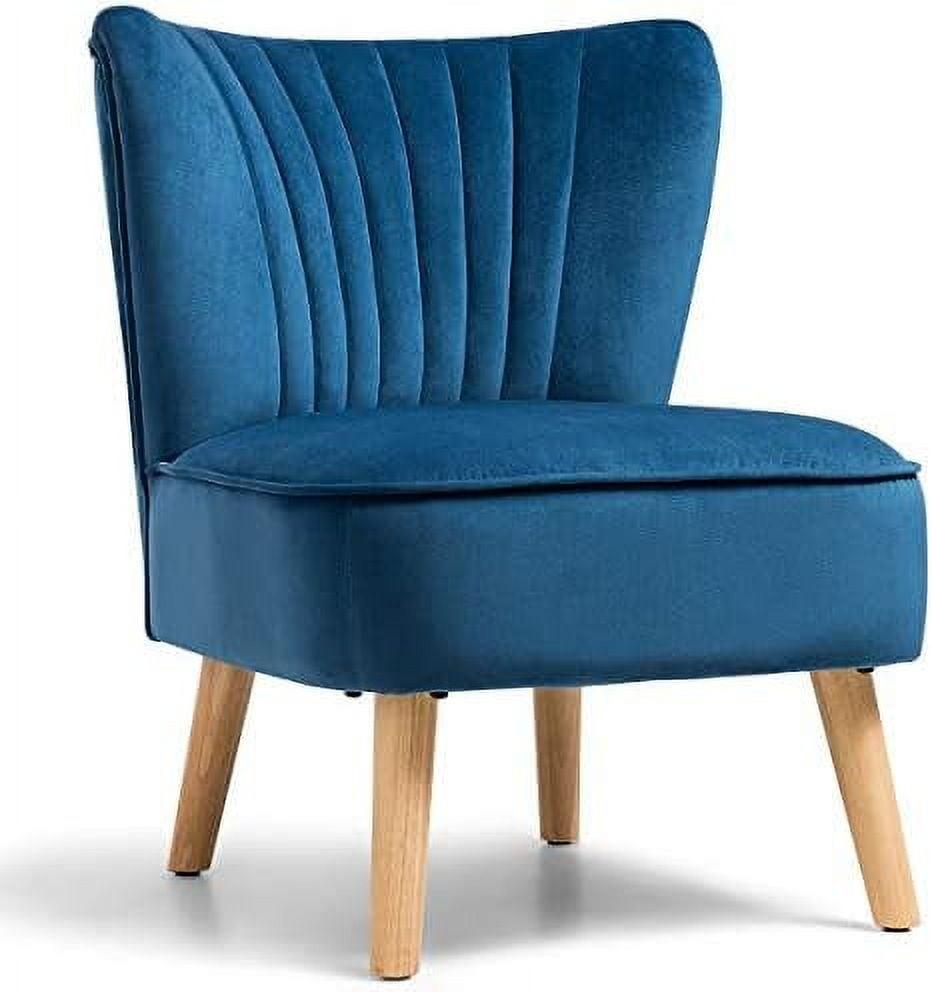 Yardi Yard Modern Armless Velvet Accent Chair with Wood Legs-Blue, Vanity Chair for Bedroom Desk