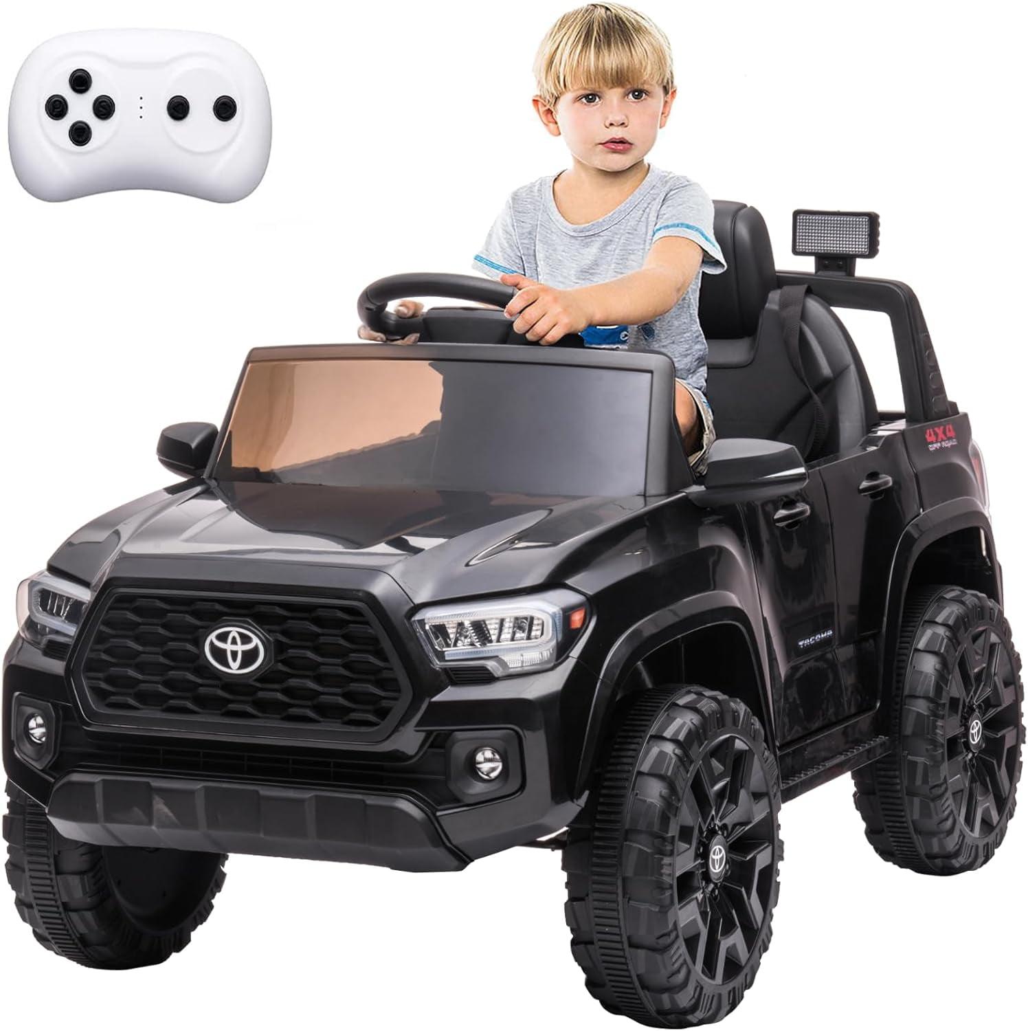 Black 12V Toyota Tacoma Kids Ride-On Car with Remote Control