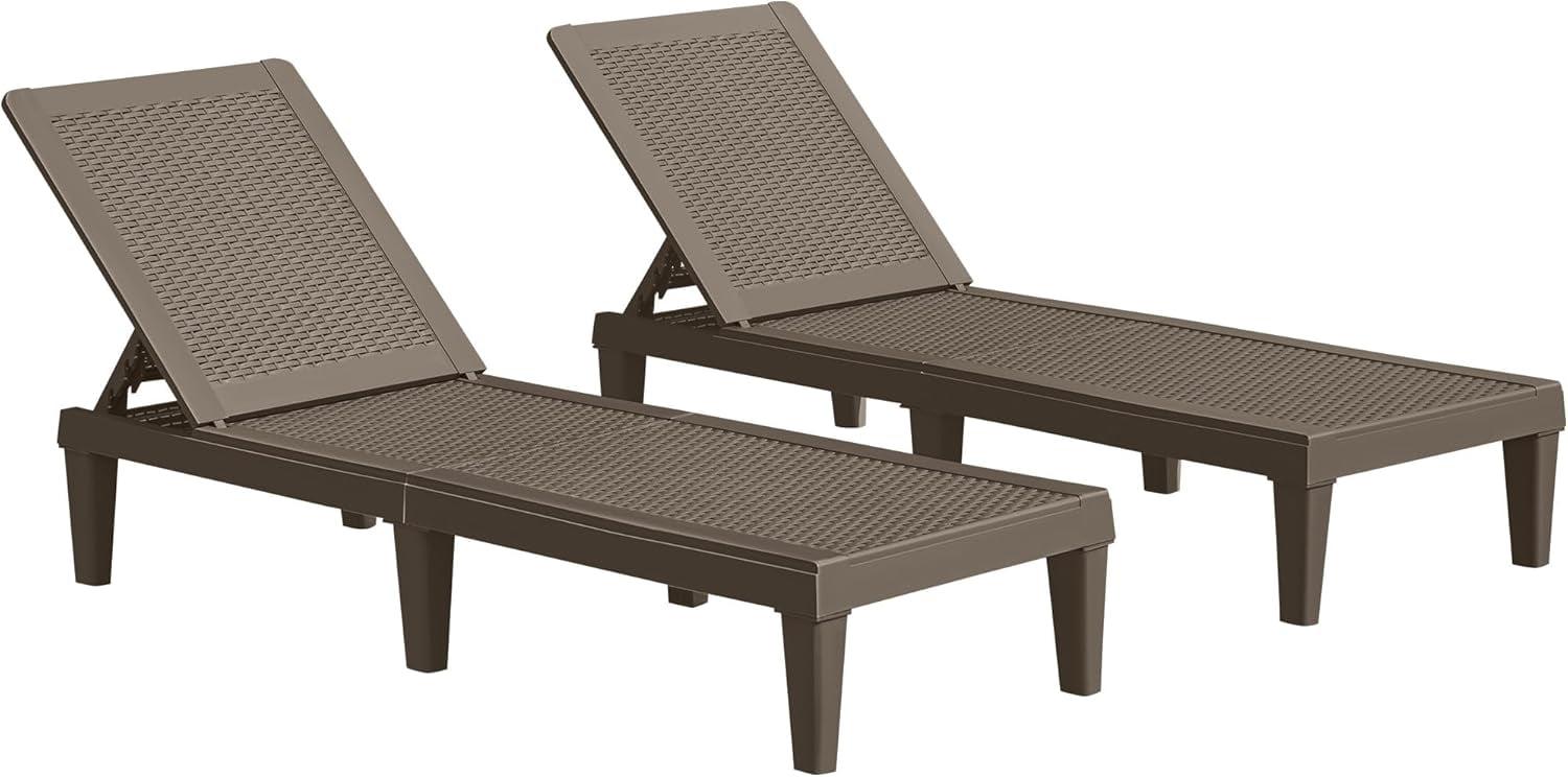 JUMMICO Patio Chaise Lounge Chair Set of 2 Outdoor PE Waterproof Adjustable Easy Assembly Lounge Chairs for Outside Pool Garden Deck Beach (Light Brown)