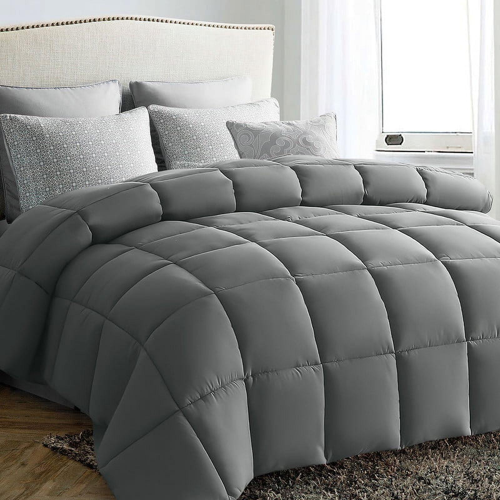 JUSTLET Luxury Solid Down Alternative Machine Washable Light Gray Comforters, Full