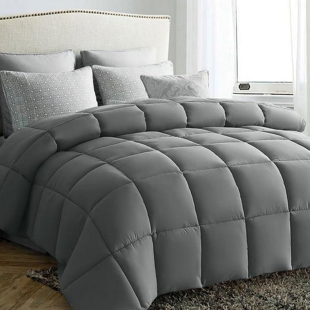 JUSTLET Luxury Solid Down Alternative Machine Washable Light Gray Comforters, Full