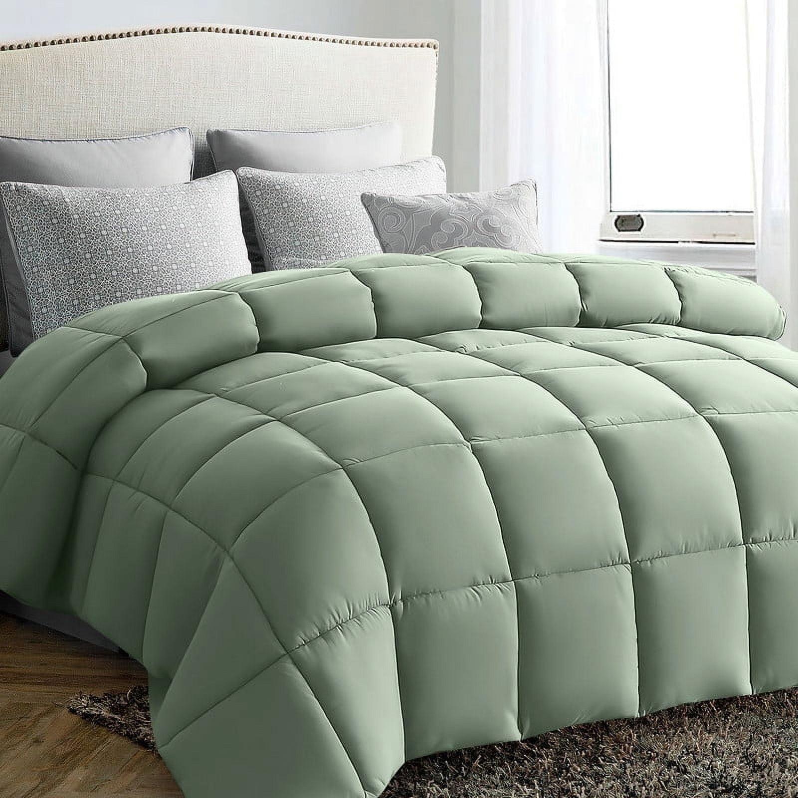 JUSTLET Luxury Solid Down Alternative Machine Washable Sage Green Comforters, Full