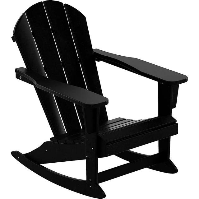 JUSTLET Plastic Adirondack Rocking Chair,HDPE All-Weather Outdoor Rocking Adirondack Chair for Porch, Patio, Balcony,Black