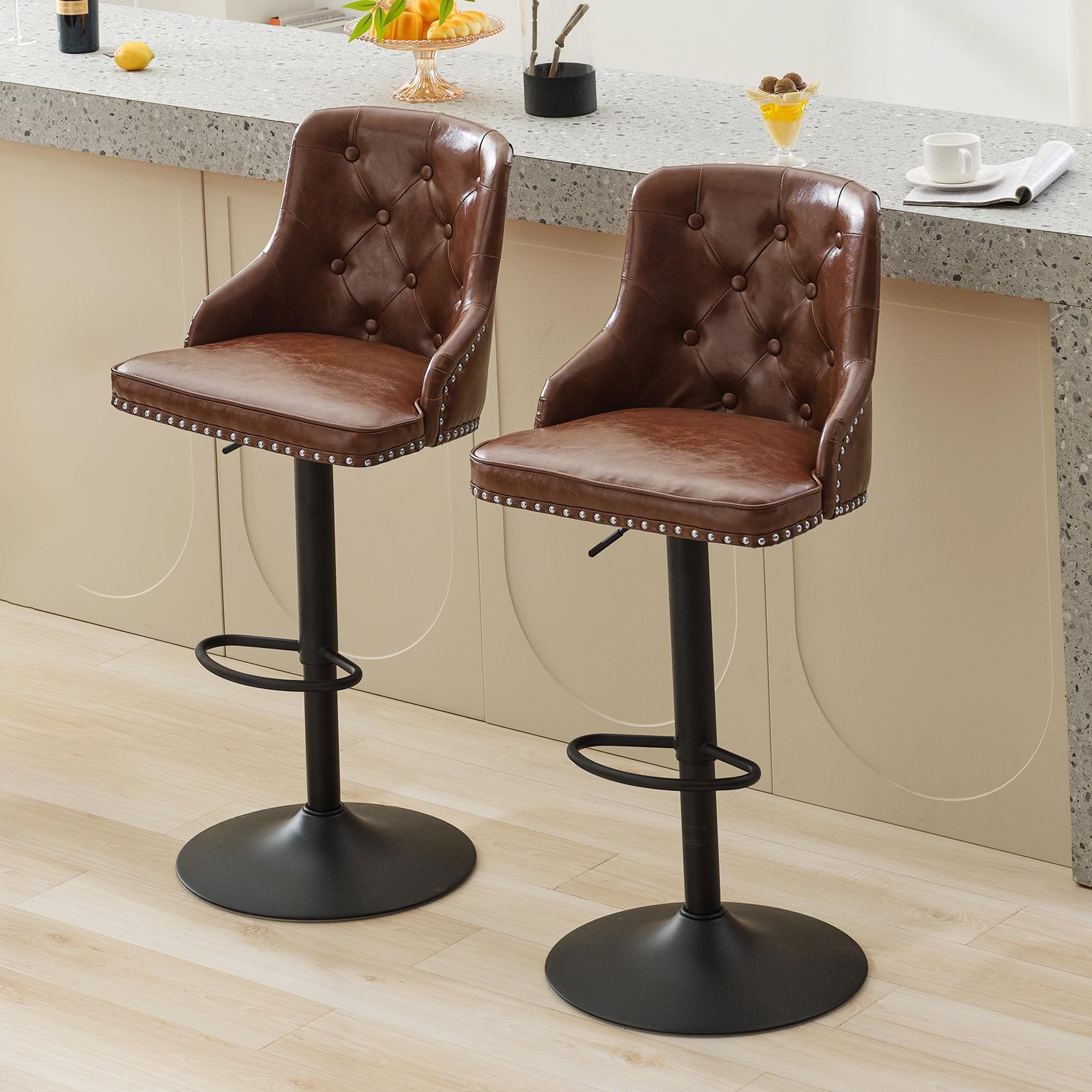 Bar Stools Set of 2,Adjustable Swivel Barstools, Faux Leather Bar Chairs,Upholstered Counter Height with High Backrest