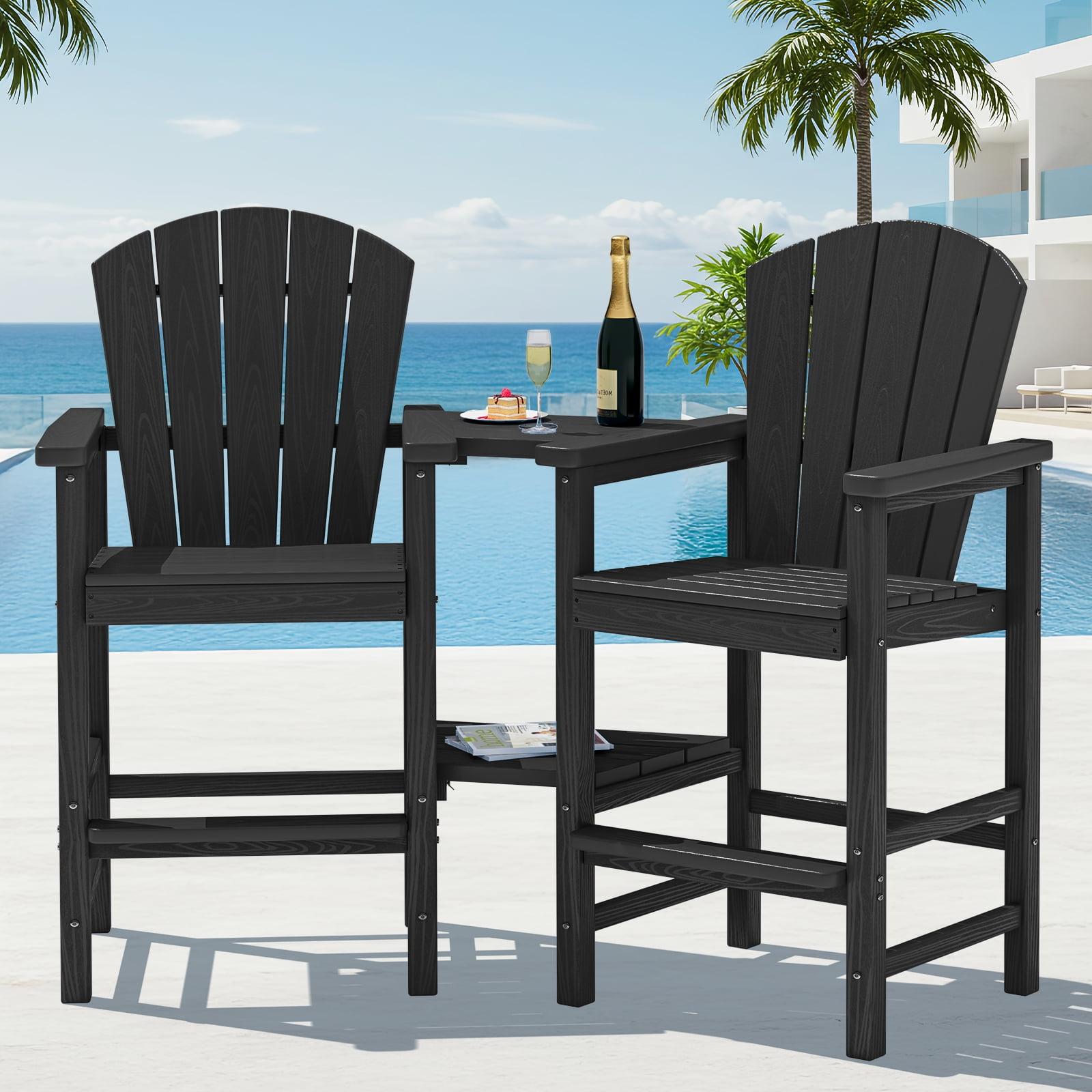 Rosecliff Heights HDPE Tall Adirondack Chair Set with Removable Double Trays (Set of 2)
