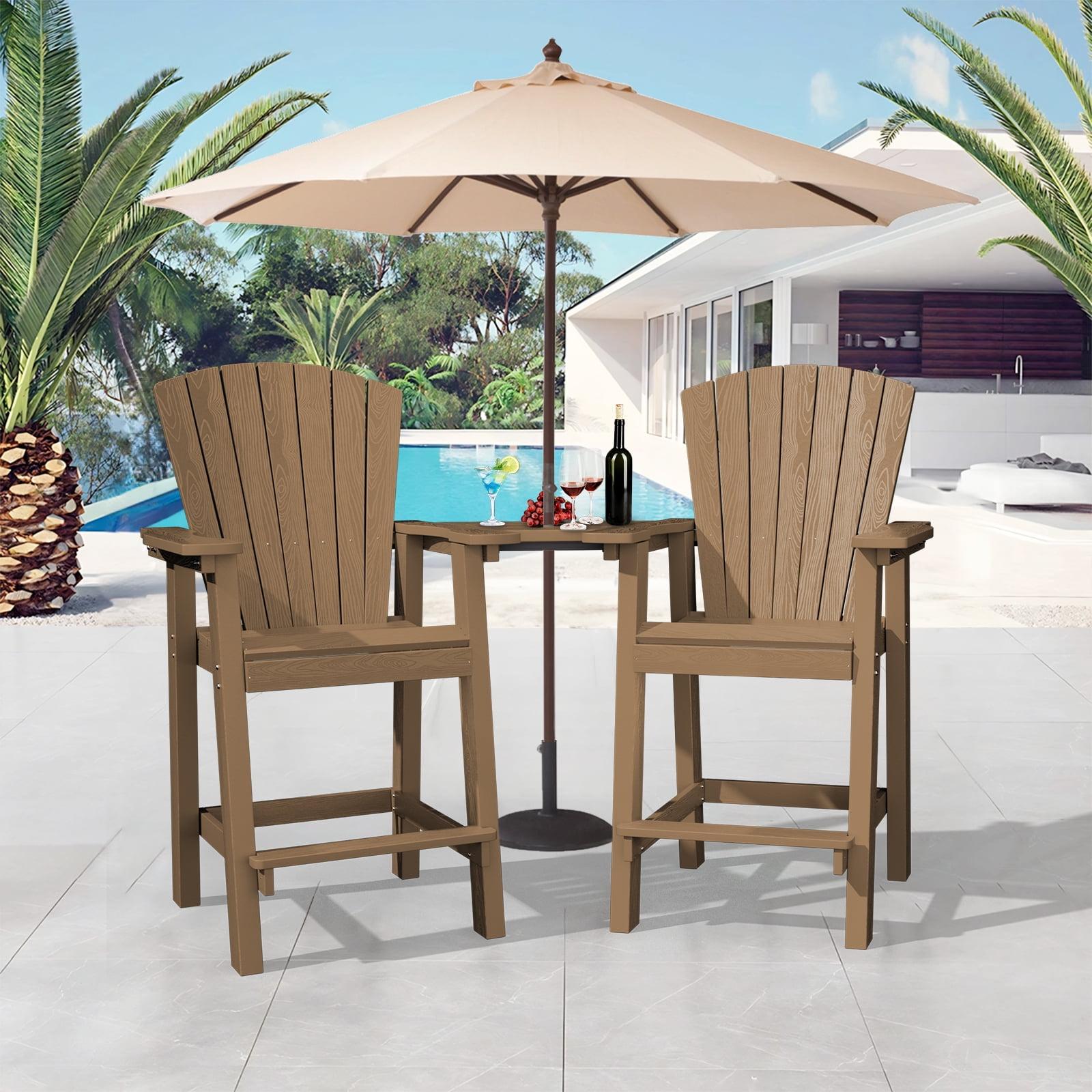 JUSTLET Tall Plastic Adirondack Chair Set of 2 W/ Outdoor Barstools and Connecting Tray, Brown