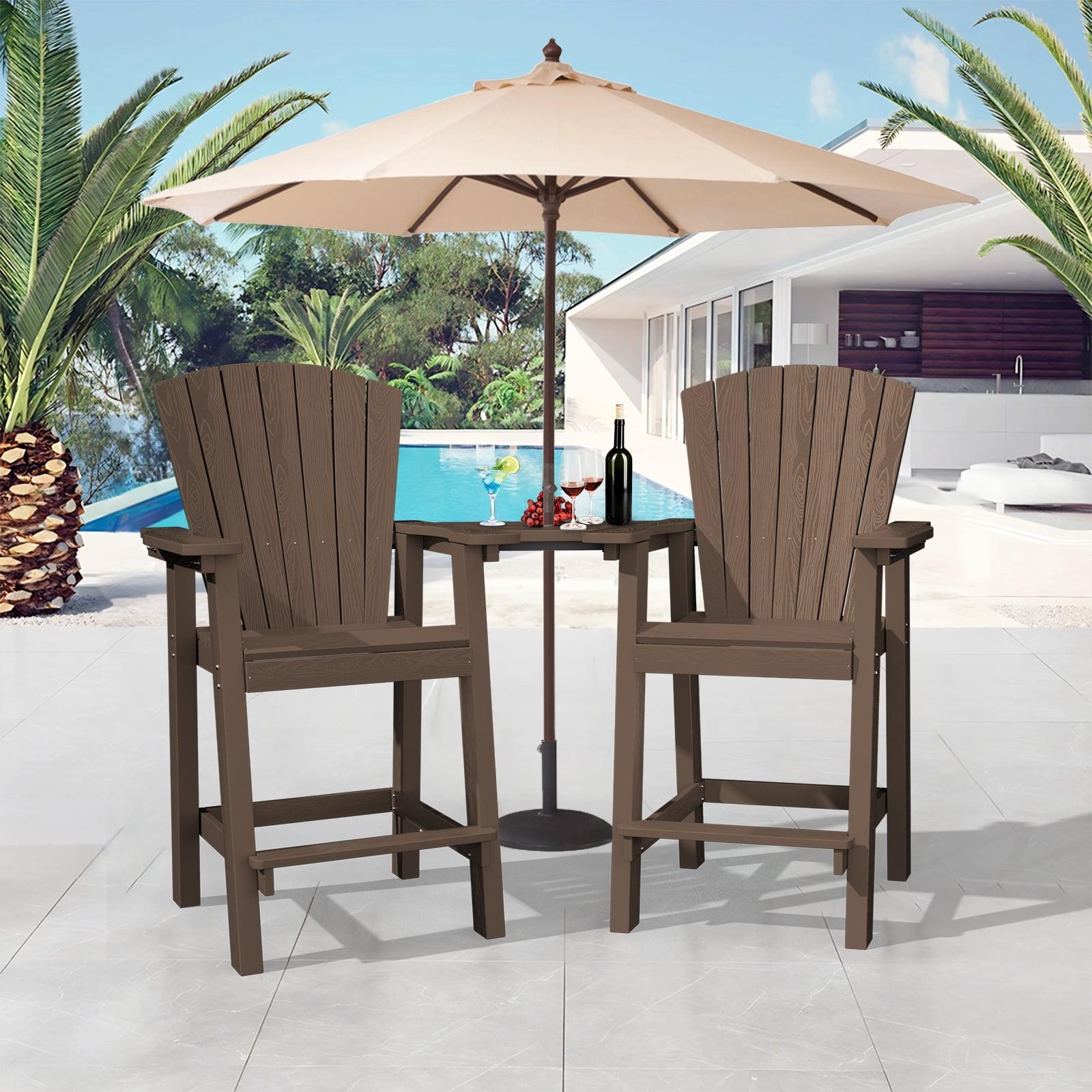 JUSTLET Tall Plastic Adirondack Chair Set of 2 W/ Outdoor Barstools and Connecting Tray, Brown