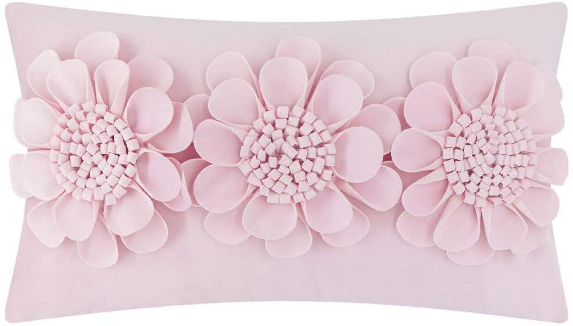 JWH 3D Handmade Aesthetic Decorative Velvet Flower Accent Pillow Case for Room Decor Gift 12x20inch in Light Pink
