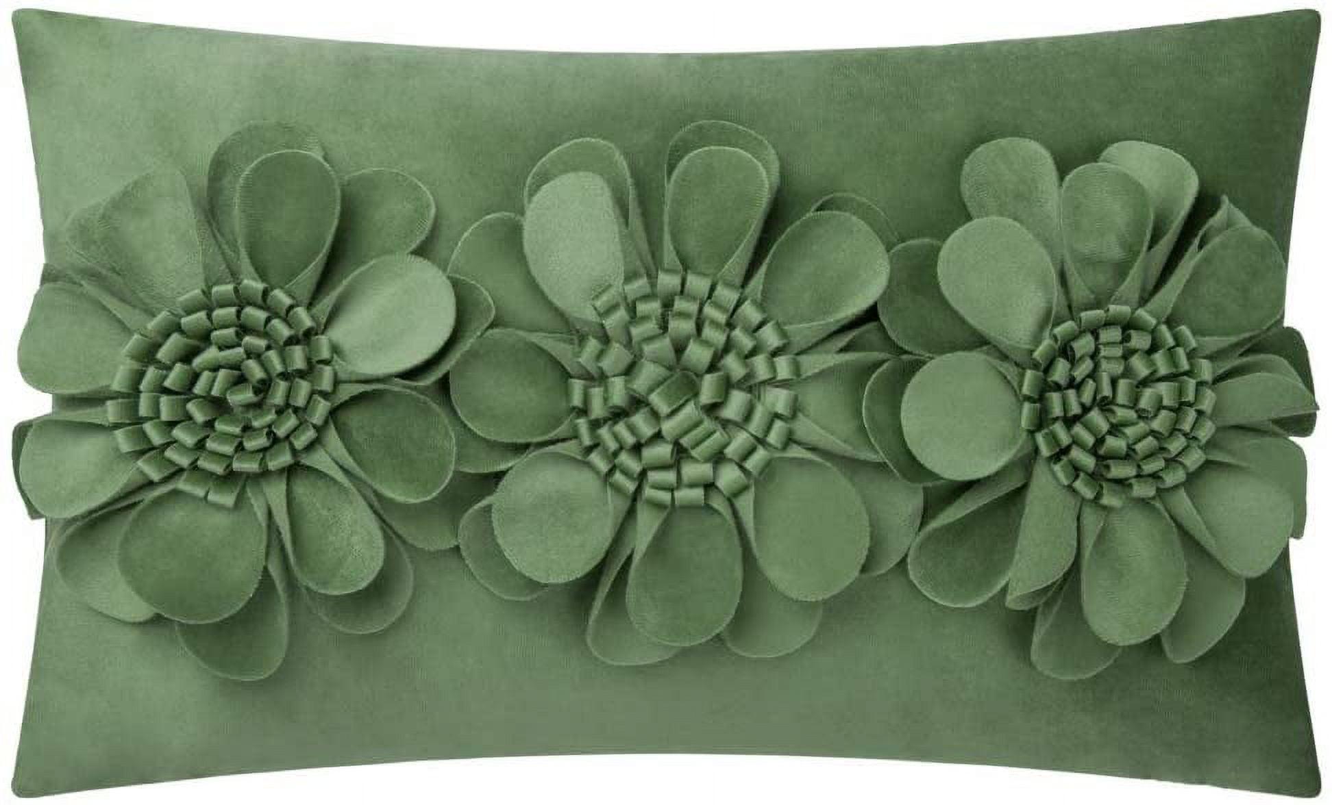 JWH 3D Handmade Decorative Aesthetic Soft Velvet Flower Accent Pillow Cushion Cover for Room Decor Gift 12x20inch Green