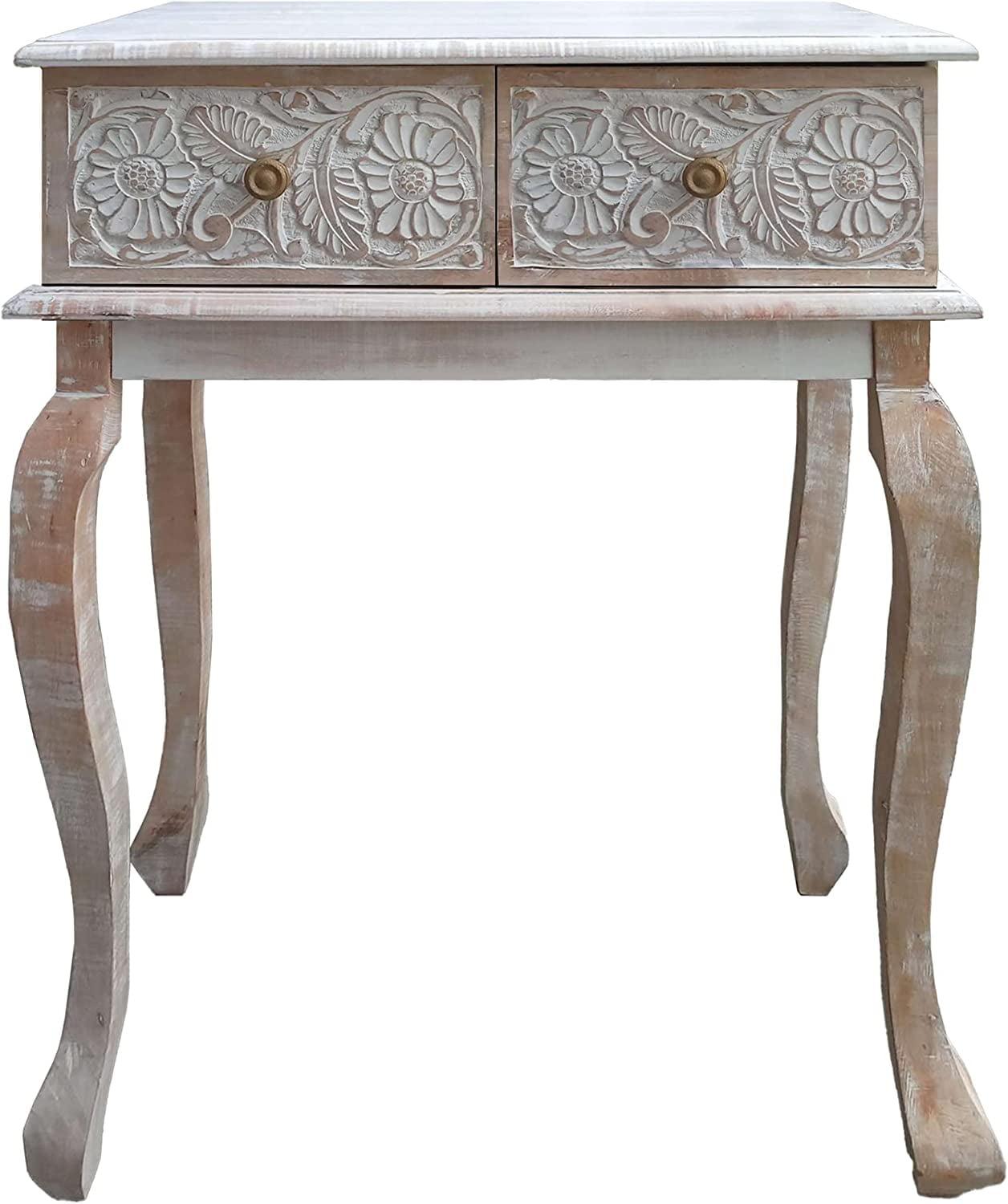 Brown and White Mango Wood Console Table with Storage