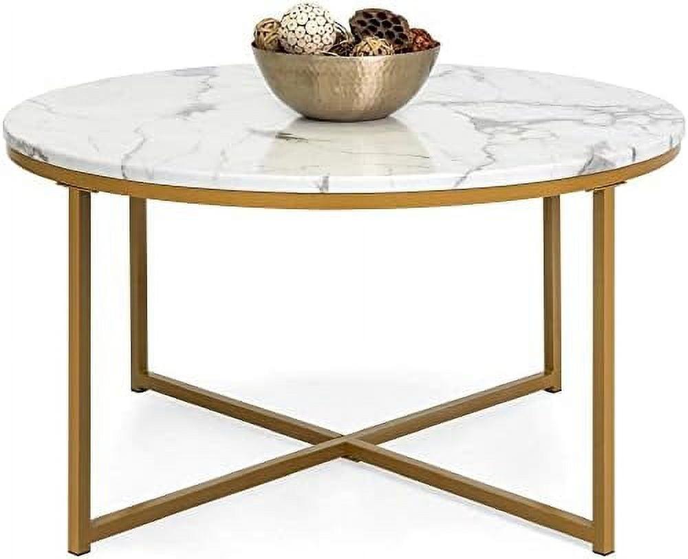 Elegant 36" Round Marble and Gold Metal Accent Coffee Table