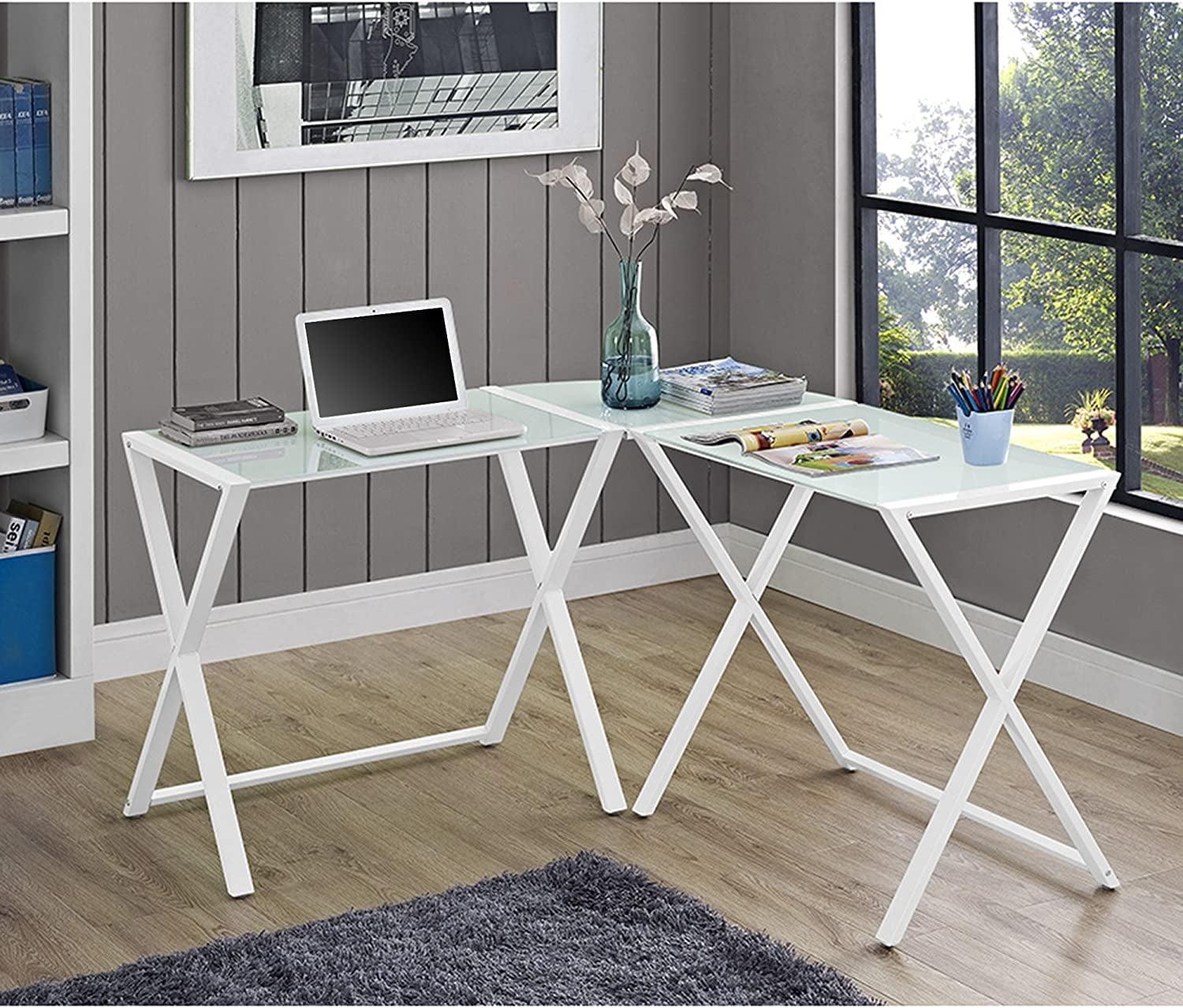 Walker Edison 51" L-Shaped Computer Desk with X-Base in White