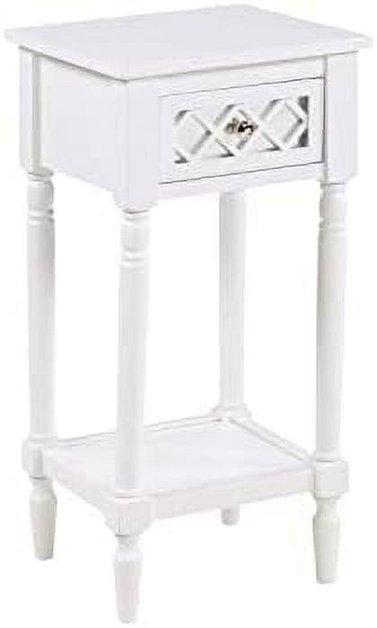 White Pinewood Square Accent Table with Mirrored Drawer