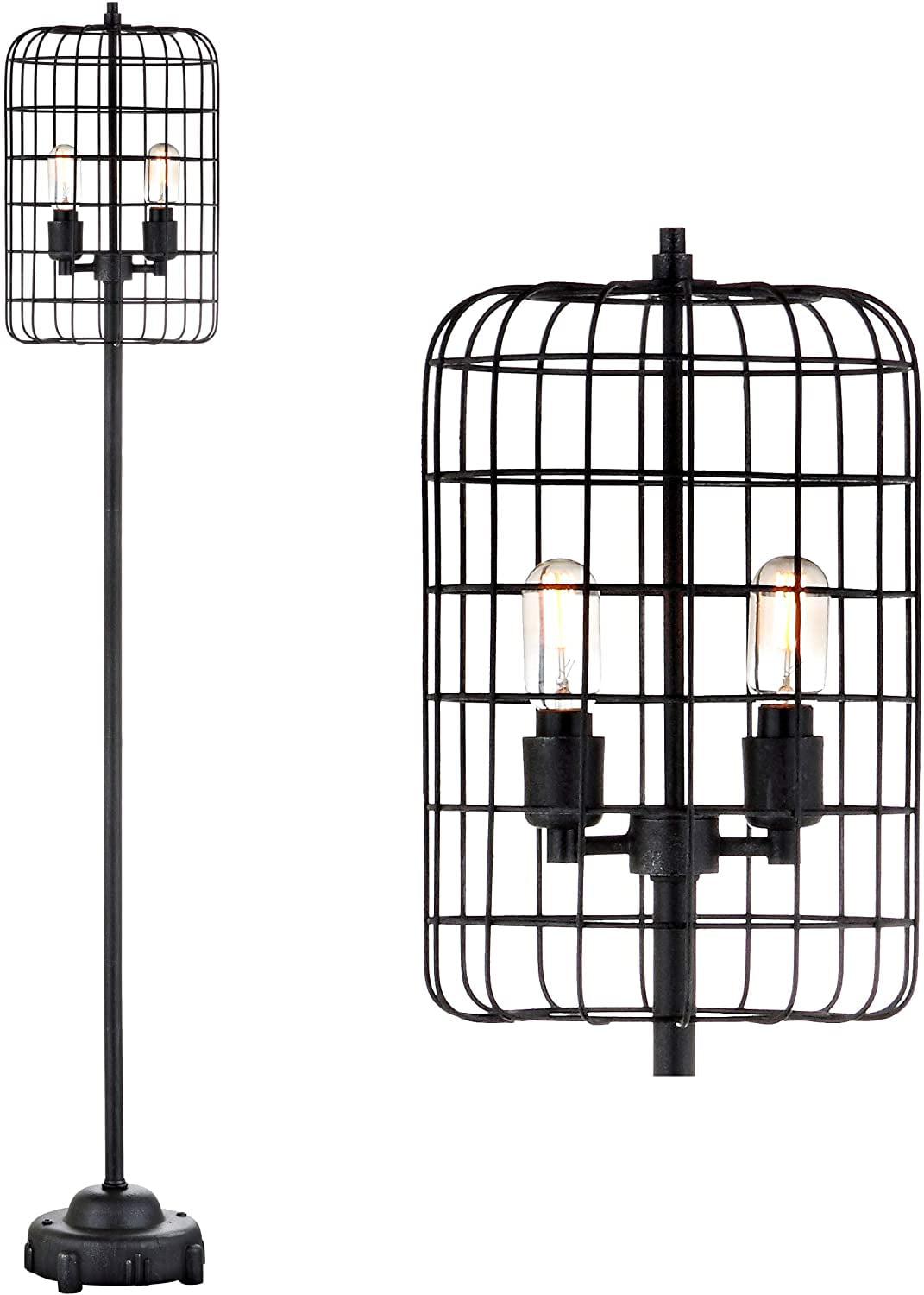 Odette 65" Black/Silver Industrial Metal Floor Lamp with Edison Bulb