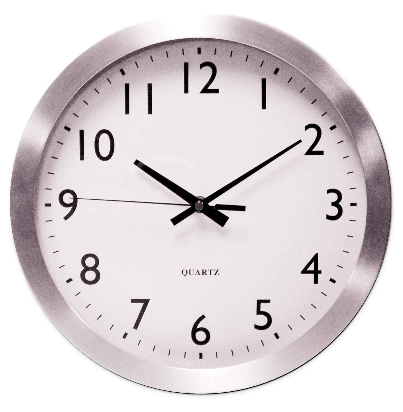 Universal UNV10425 12 in. Overall Diameter Brushed Aluminum Wall Clock - Silver Case