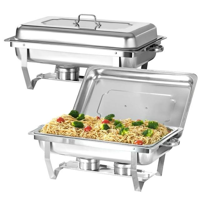 PRIJESSE Chafing Dish Buffet Set 2 PACK, 8 QT Stainless Steel Rectangular Chafing Dishes FULL PAN for Buffet, Warmers Sets for Parties, Events, Wedding, Camping, Dinner