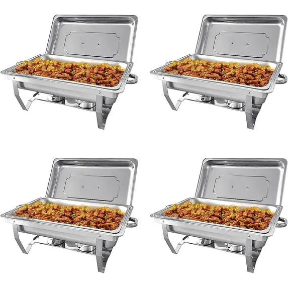 The Party Aisle™ Chafing Dishes For Buffet 4 Pack, 8 Qt Stainless Steel Chafers And Buffet Warmers Sets With Lid, Rectangle Serving Food Warmer Catering Supplies Buffet Display For Parties