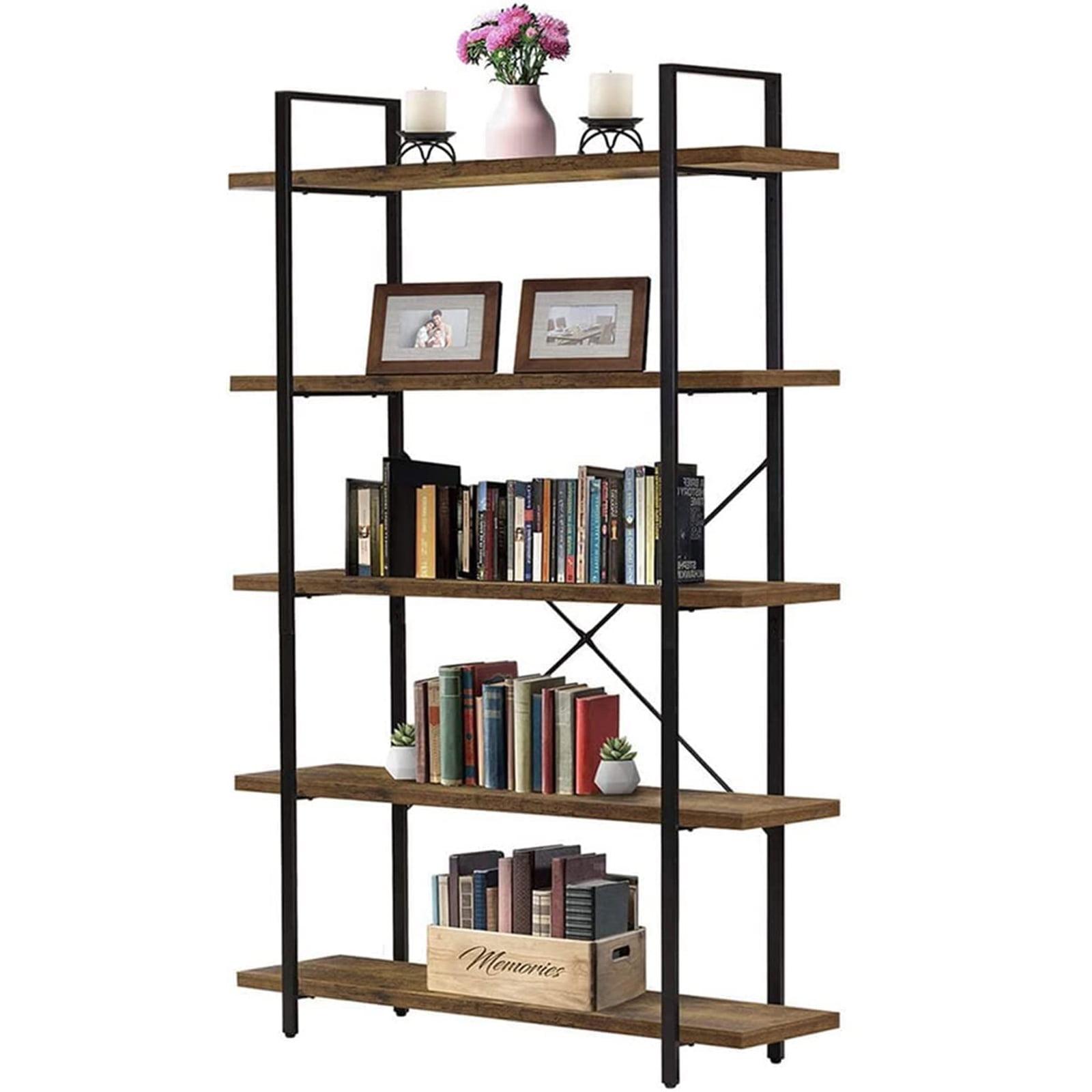 Rustic Brown 5-Tier Adjustable Industrial Bookshelf