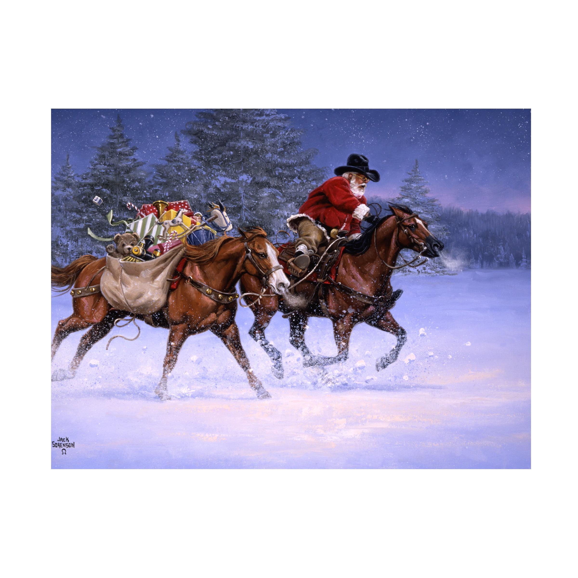 Large Christmas Rush Canvas Art with Horses in Snow